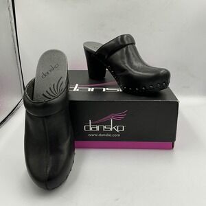 Dansko Clogs Rae Full Grain 39 Black Leather Studded Block Heel Mule 1305-020200